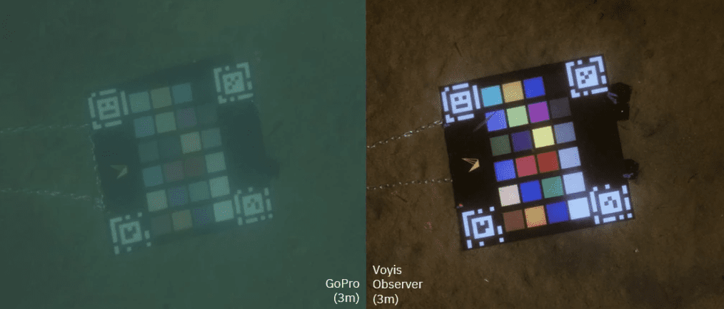 标准GoPro(左)与Voyis彩色成像(右)的比较